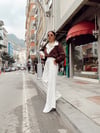 Beyaz Beli Lastikli Geniş Paça Dilvin Pantolon