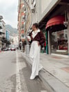 Beyaz Beli Lastikli Geniş Paça Dilvin Pantolon