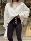 Beyaz Bisiklet Yaka Oversize Ravi Sweat