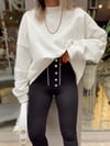 Beyaz Bisiklet Yaka Oversize Ravi Sweat