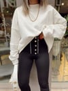 Beyaz Bisiklet Yaka Oversize Ravi Sweat