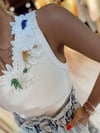 Beyaz Çiçek İşlemeli Fitilli Atlet