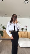 Beyaz Çift Cepli Crop Gömlek 