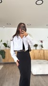 Beyaz Çift Cepli Crop Gömlek 
