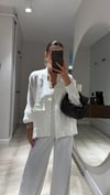 Beyaz Cift Cepli Krinkıl Bomber Ceket 