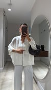 Beyaz Cift Cepli Krinkıl Bomber Ceket 