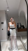 Beyaz Dantel Detaylı Şeritli Pantolon