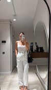 Beyaz Düğme Detaylı Paça Fermuarlı Pantolon