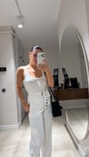 Beyaz Düğme Detaylı Paça Fermuarlı Pantolon