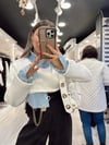 Beyaz Gömlek Detaylı Crop Sweat