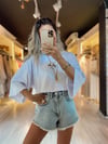 Beyaz Hayvan Baskılı Yazı Detaylı Oversize Tshirt