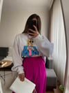 Beyaz Kadın Baskılı Oversize Sweat