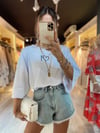 Beyaz Kalp Ünlem Baskılı Oversize Tshirt 
