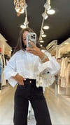 Beyaz Kendinden Atletli Oversize Gömlek 