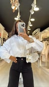 Beyaz Kendinden Atletli Oversize Gömlek 