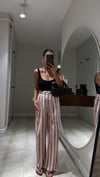 Beyaz Kiremit Çizgili Keten Bol Pantolon