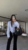 Beyaz Korse Detaylı Crop Gömlek