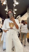 Beyaz Leopar İşlemeli Tshirt 