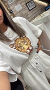 Beyaz Leopar İşlemeli Tshirt 