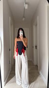 Beyaz Maskülen Keten Bol Paça Pantolon