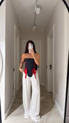 Beyaz Maskülen Keten Bol Paça Pantolon