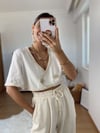 Beyaz Örgü Detaylı Bluz