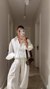 Beyaz Paça Lastikli Poplin Gömlek Pantolon Takım