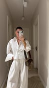 Beyaz Paça Lastikli Poplin Gömlek Pantolon Takım