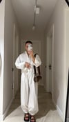 Beyaz Paça Lastikli Poplin Gömlek Pantolon Takım