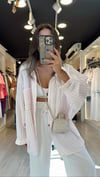 Beyaz Pembe Çizgili Cepli Oversize Gömlek 
