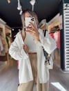 Beyaz Poplin Kumaş Düşük Omuzlu Oversize Gömlek