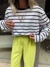 Beyaz Siyah Çizgili İnce Sweat
