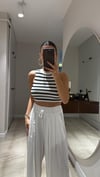 Beyaz Siyah Çizgili Triko Bluz