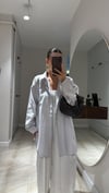 Beyaz Siyah İnce Çizgili Oversize Gömlek 