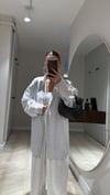 Beyaz Siyah İnce Çizgili Oversize Gömlek 