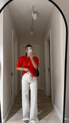 Beyaz Taş Detaylı Bol Paça Marka Model Jean