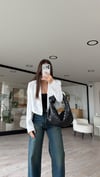 Beyaz Tek Düğme Detaylı Crop Ceket 