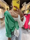 Beyaz Yeşil Garnili Oversize Gömlek