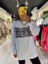 Beyaz Zebra Desen Oversize Sweat