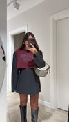 Bordo Antrasit Kol Detaylı Baskılı Sweat