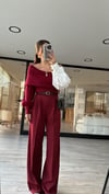 Bordo Bel Detaylı Premium Palazzo Pantolon