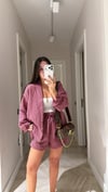 Bordo Beyaz Çizgili Bel Lastikli Şort