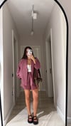 Bordo Beyaz Çizgili Bel Lastikli Şort