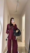 Bordo Beyaz Şeritli Yırtmaçlı Modal Takım