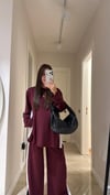 Bordo Beyaz Şeritli Yırtmaçlı Modal Takım