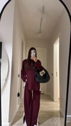 Bordo Beyaz Şeritli Yırtmaçlı Modal Takım