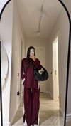 Bordo Beyaz Şeritli Yırtmaçlı Modal Takım