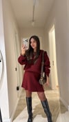 Bordo Bisiklet Yaka Etekli Triko Takım