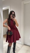 Bordo Bisiklet Yaka Kloş Elbise 