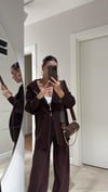 Bordo Çift Fermuarlı Kapüşonlu Triko Pantolon Takım